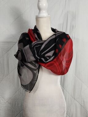 Kelly Robinson Poly Woven Red and Black Abstract Pattern Women's Scarf